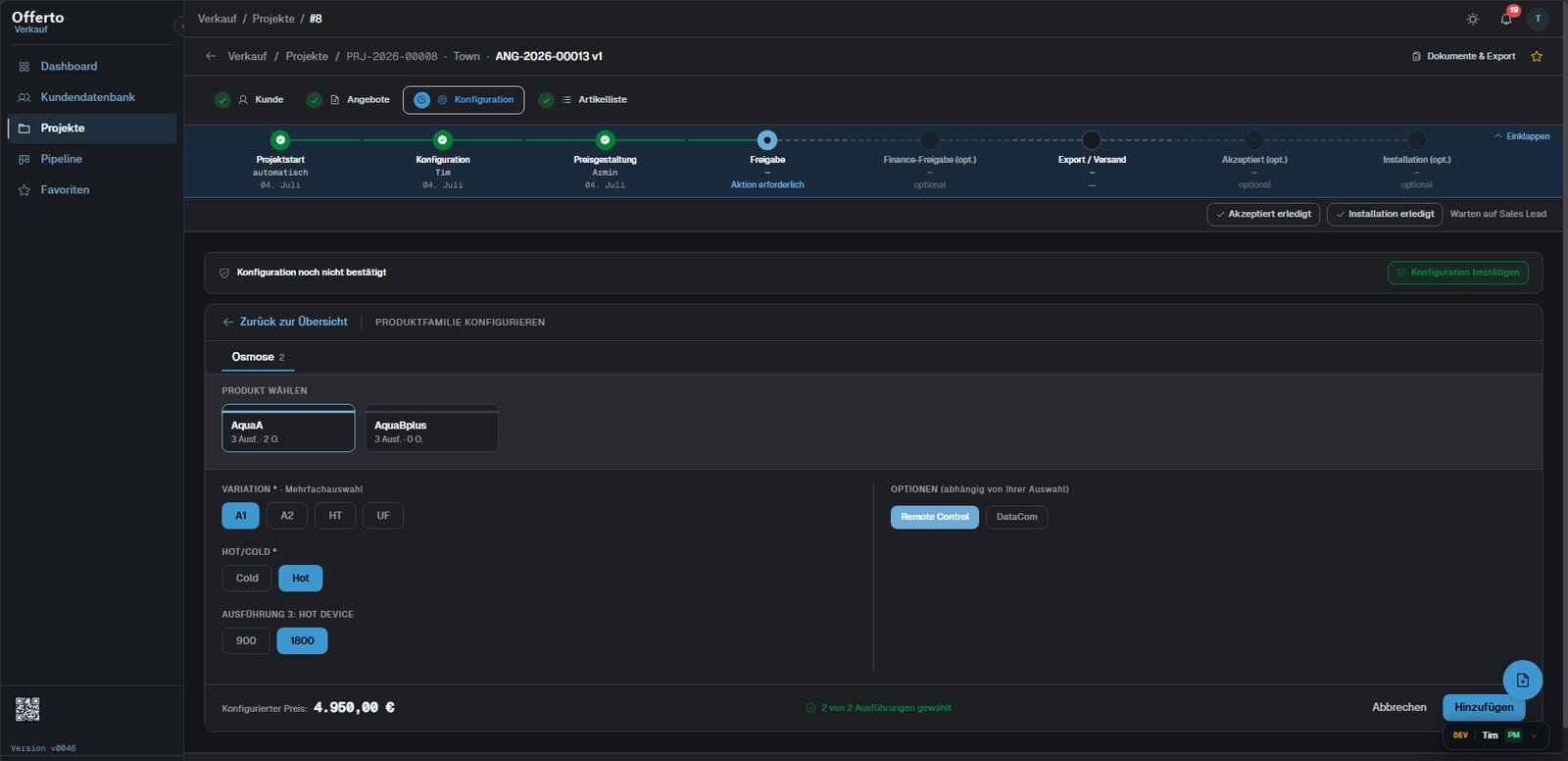 Produktkonfigurator mit Varianten, Optionen und Live-Preis