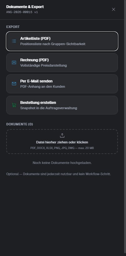 Dokumente & Export: Artikelliste, Rechnung, PDF-Versand