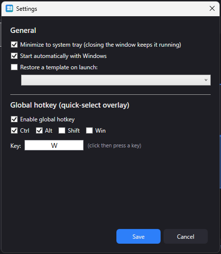 Einstellungen: Hotkey, Autostart und System-Tray